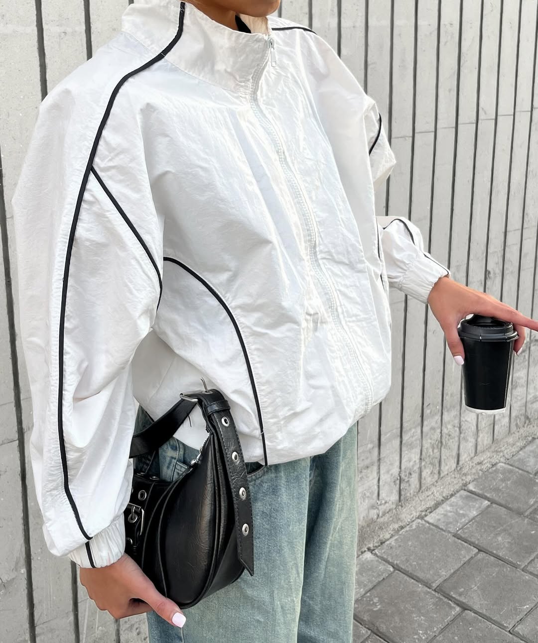 White& black track jacket for girls