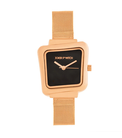 REGALIA ROSE GOLD WATCH WITH A BLACK DIAL AND A MESH STRAP