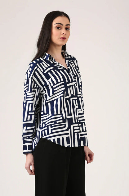AZUR & BLANC PRINTED SHIRT Pair this 90s-inspired printed shirt with denims, shorts, or skirts for a cool, off-duty vibe, or with formal pants for a laid-back office look.