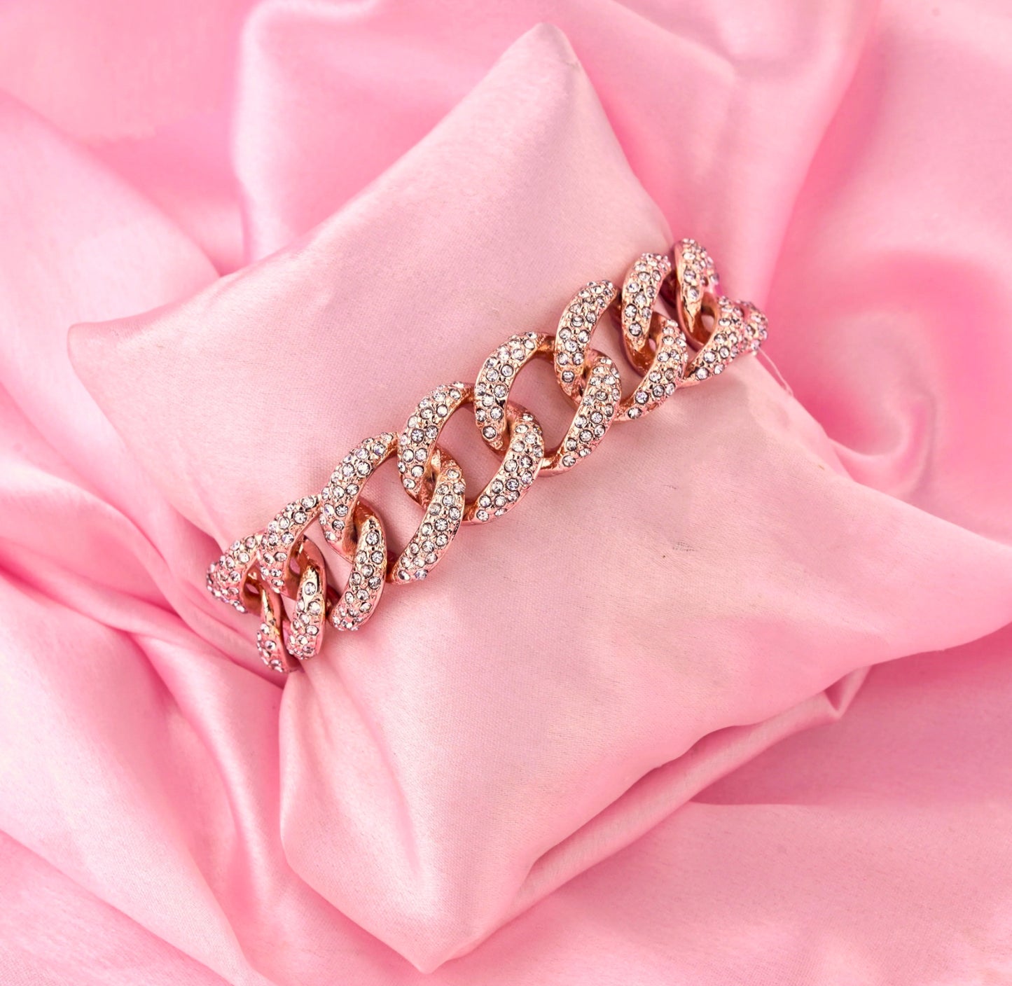 Rose Gold Plated Exquisite CubanEstele Rose Gold Plated Exquisite Cuban Bracelet with Stunning White Crystals for Women Bracelet for Women