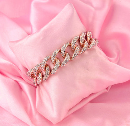 Rose Gold Plated Exquisite CubanEstele Rose Gold Plated Exquisite Cuban Bracelet with Stunning White Crystals for Women Bracelet for Women