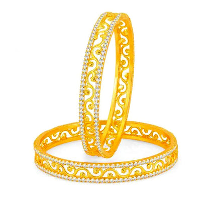 Estele Luxury Gold-Tone Bangles 2.6 Size with Intricate Floral Vine Design & CZ Stone Accents OSBR-VK11011-26 BANGLE
