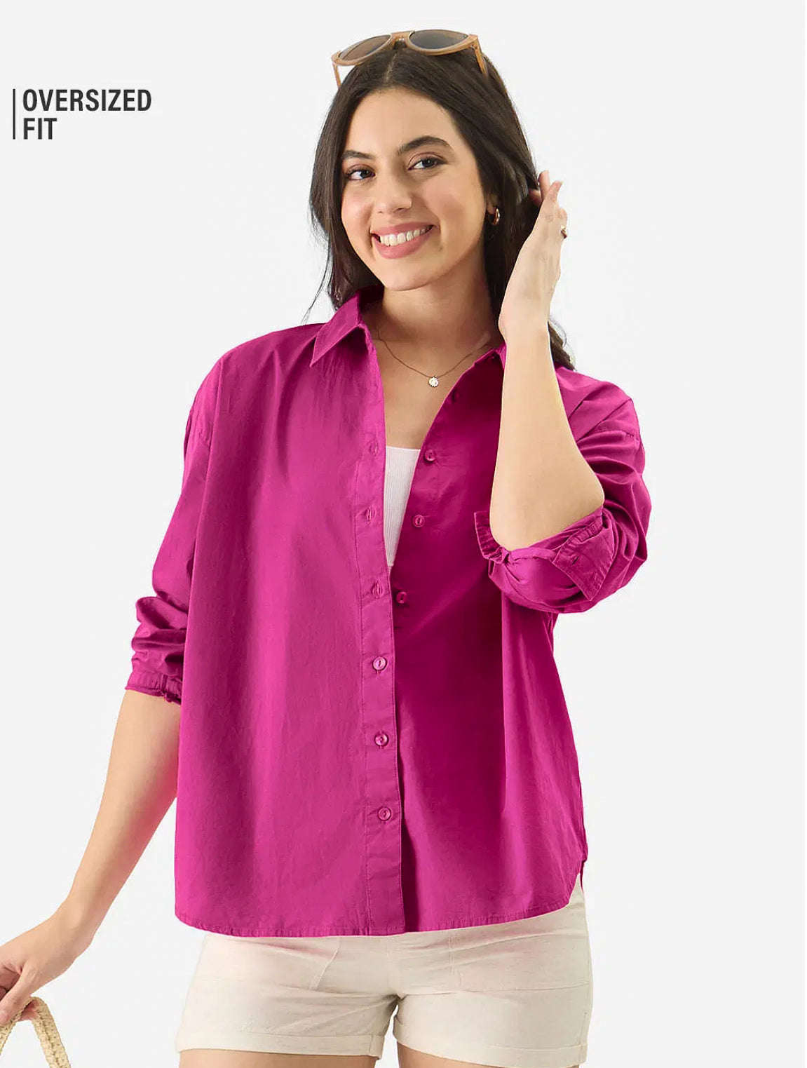 Solids: Hot Pink Women Boyfriend Shirts.