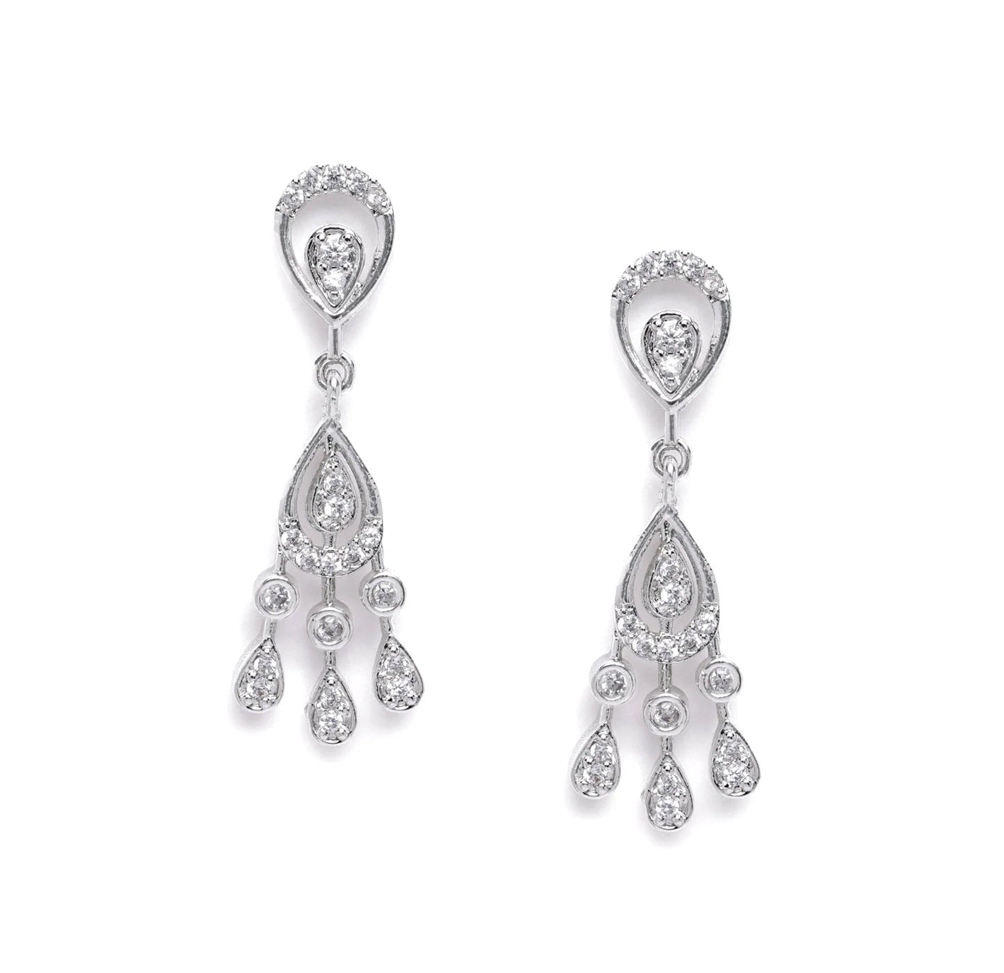 Estele Crystal Blooms Rhodium Plated Lightweight White American Diamond Necklace Set for Women-Dazzling Shine for Every Occasion