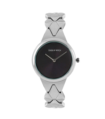 ATHENS BLACK DIAL SILVER METALLIC STRAP WATCH