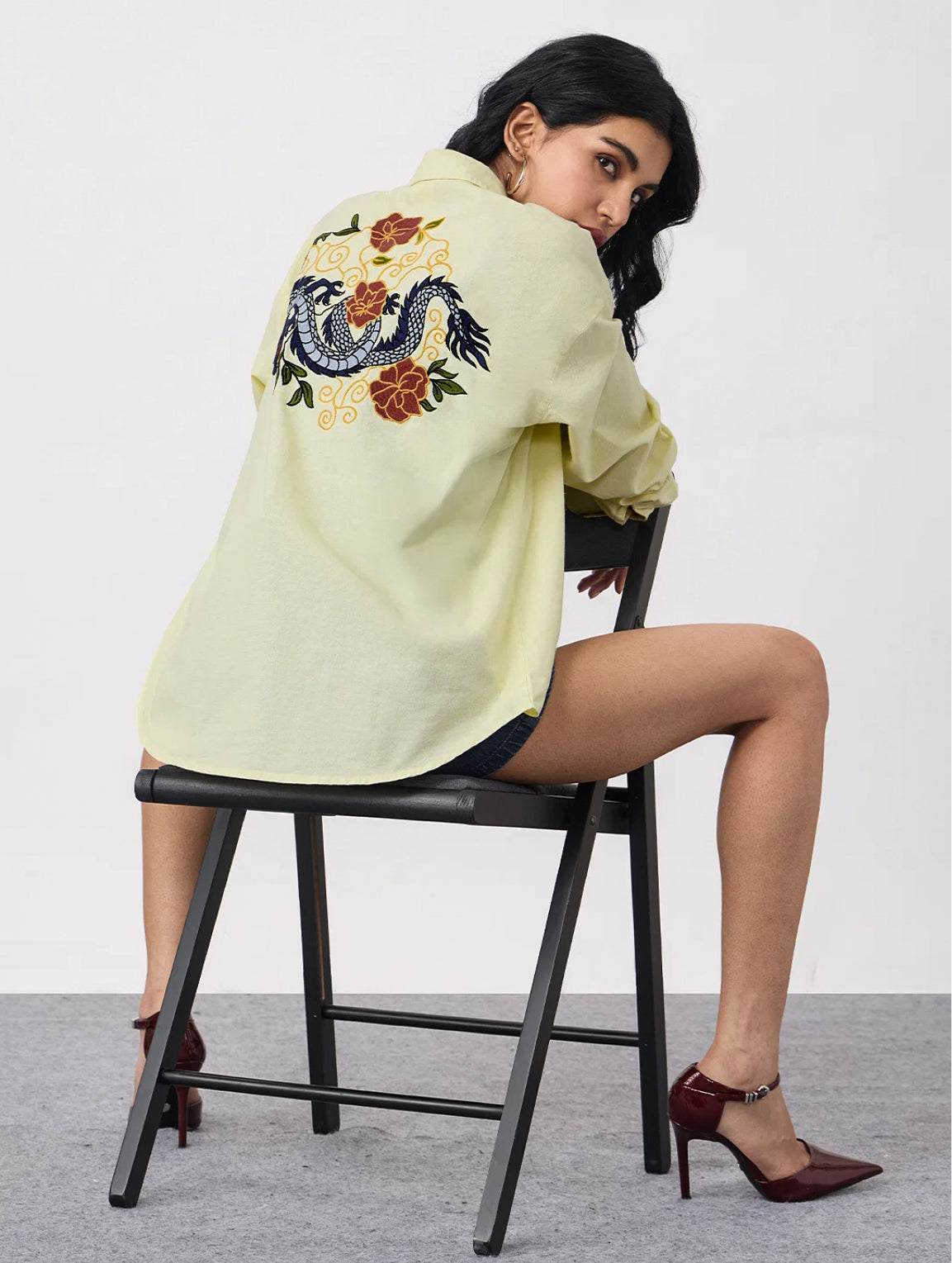 Cotton Linen Shirt: Dragon   Women Boyfriend Shirts