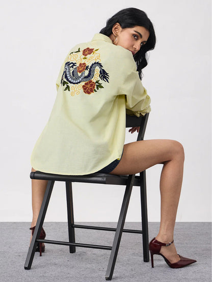 Cotton Linen Shirt: Dragon   Women Boyfriend Shirts