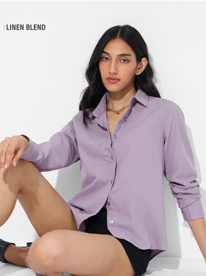 Cotton Linen: Deep Lavender Women Shirts