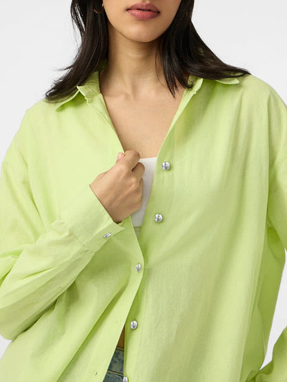 Cotton Linen: Lime Women Boyfriend Shirts.