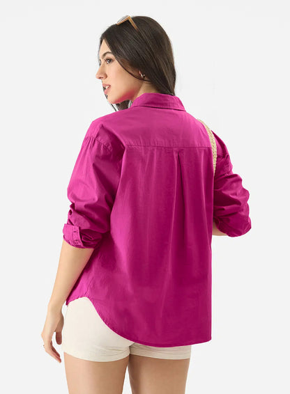 Solids: Hot Pink Women Boyfriend Shirts.