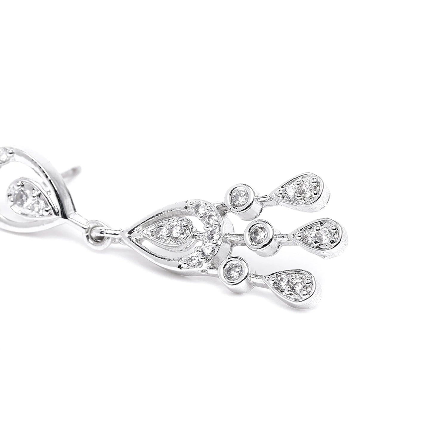 Estele Crystal Blooms Rhodium Plated Lightweight White American Diamond Necklace Set for Women-Dazzling Shine for Every Occasion