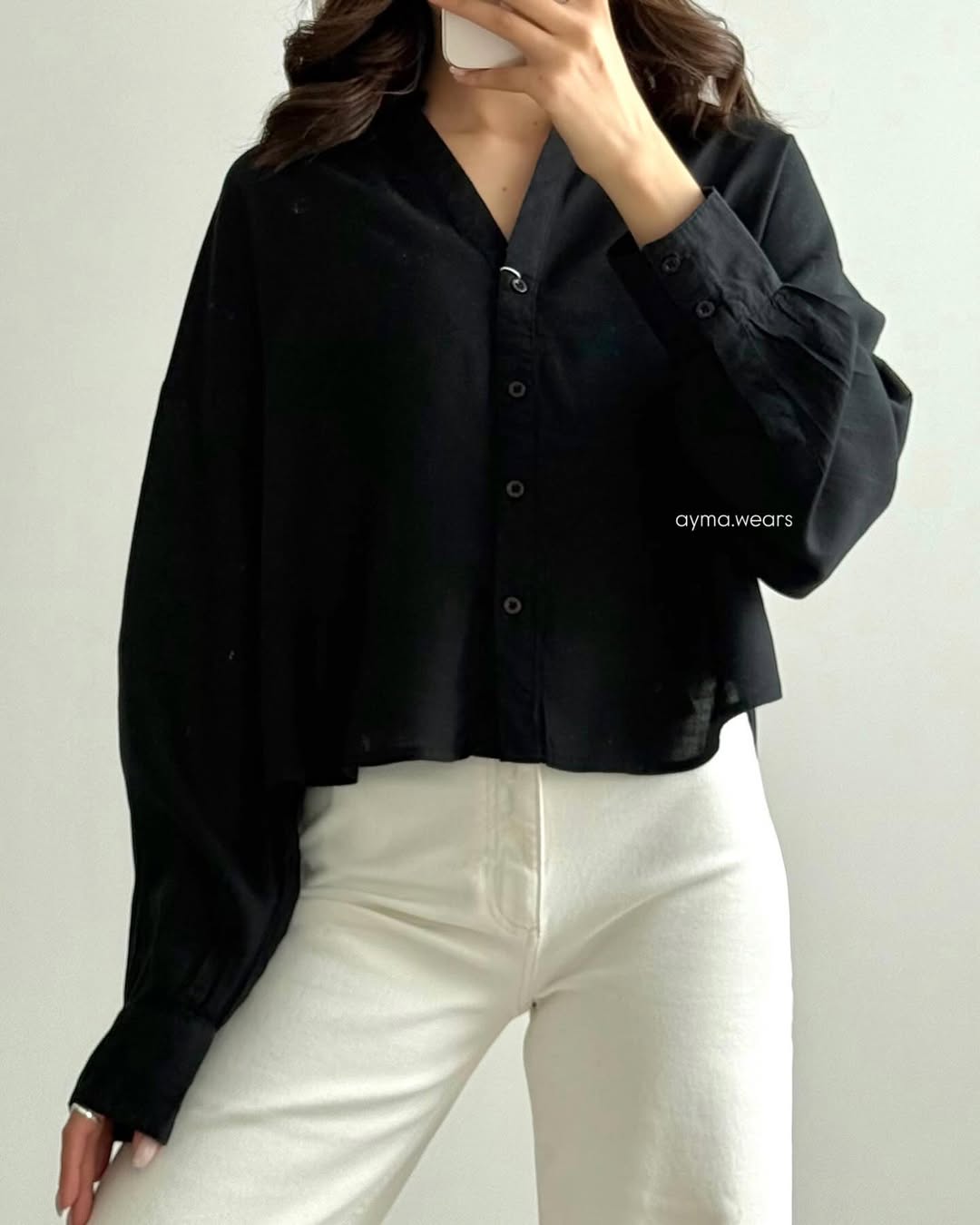 Minimalist Oversized Cropped Button-Up Shirt –
