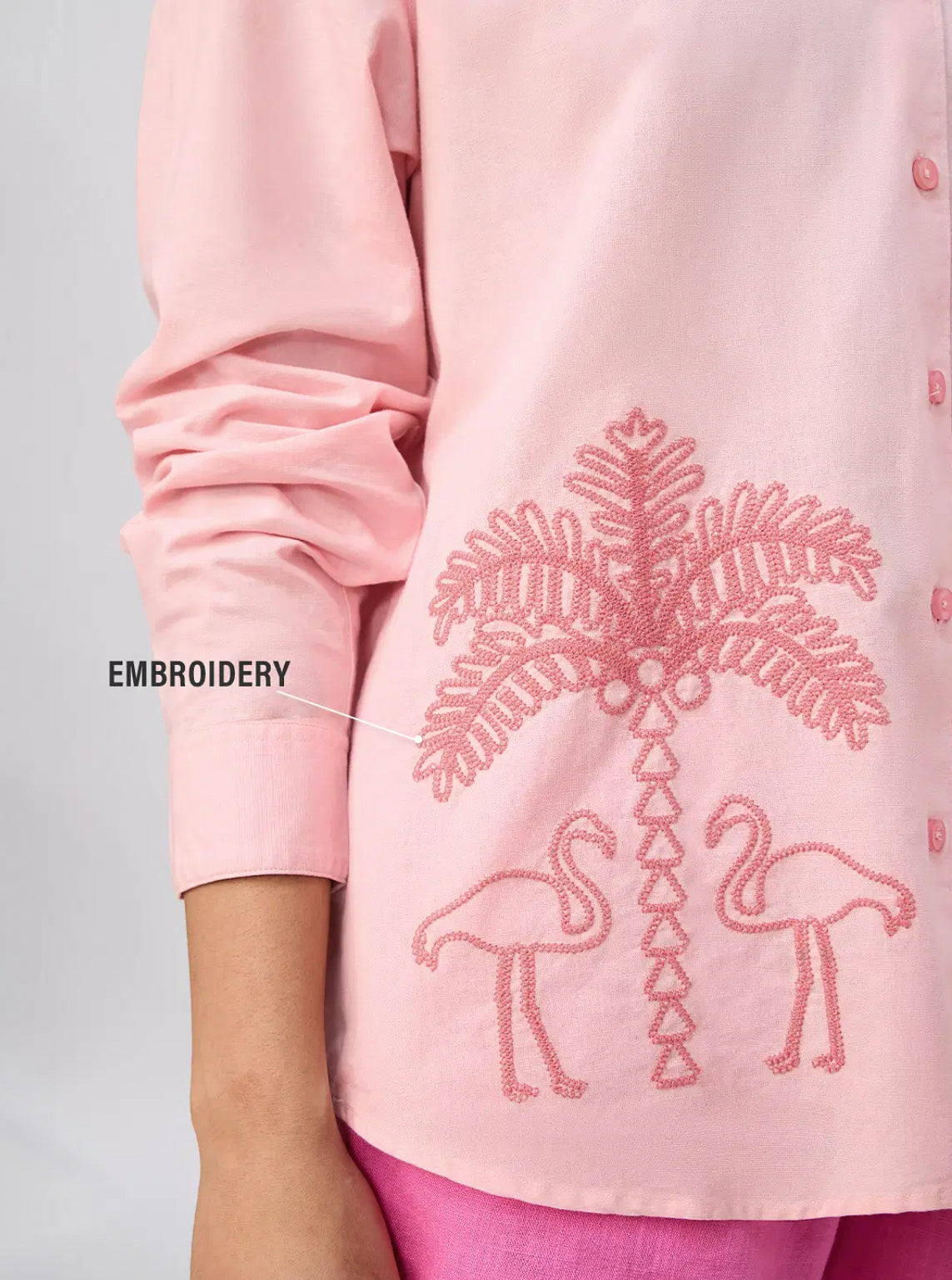 Cotton Linen Shirt: Flamingo   Women Boyfriend Shirts.