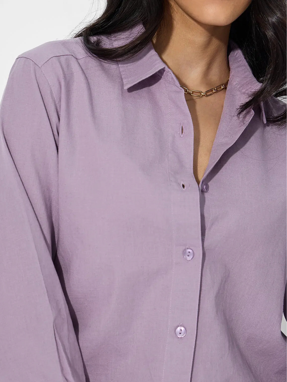 Cotton Linen: Deep Lavender Women Shirts