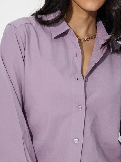 Cotton Linen: Deep Lavender Women Shirts