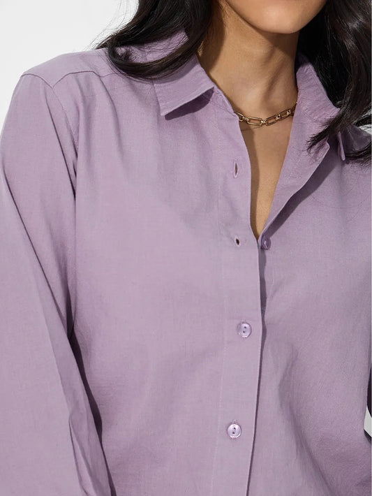 Cotton Linen: Deep Lavender Women Shirts