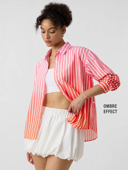 Ombre Stripes: Nectarine Women Boyfriend Shirts