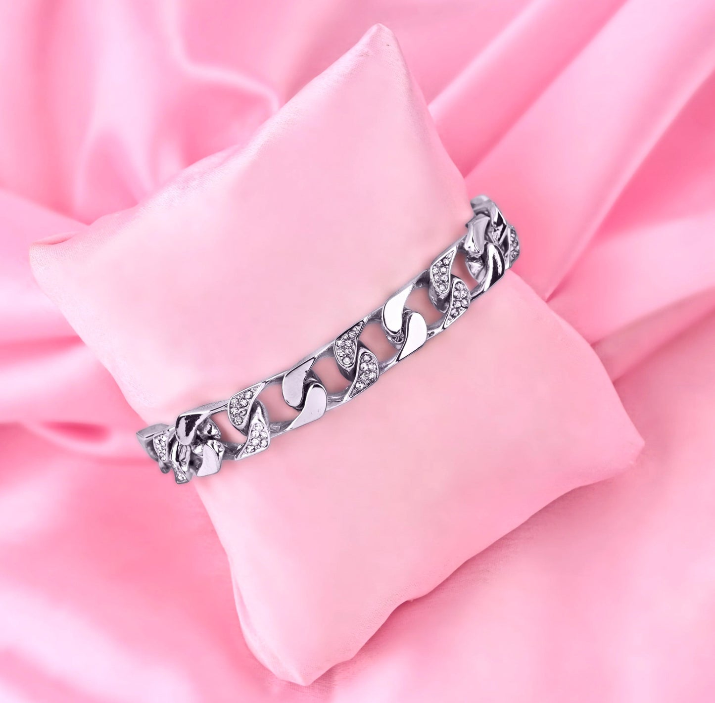 Estele Rhodium Plated Elegant Cuban Bracelet for Women