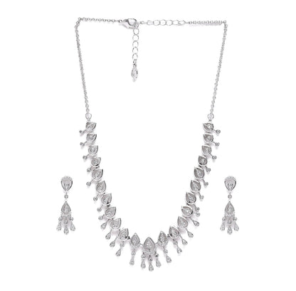 Estele Crystal Blooms Rhodium Plated Lightweight White American Diamond Necklace Set for Women-Dazzling Shine for Every Occasion