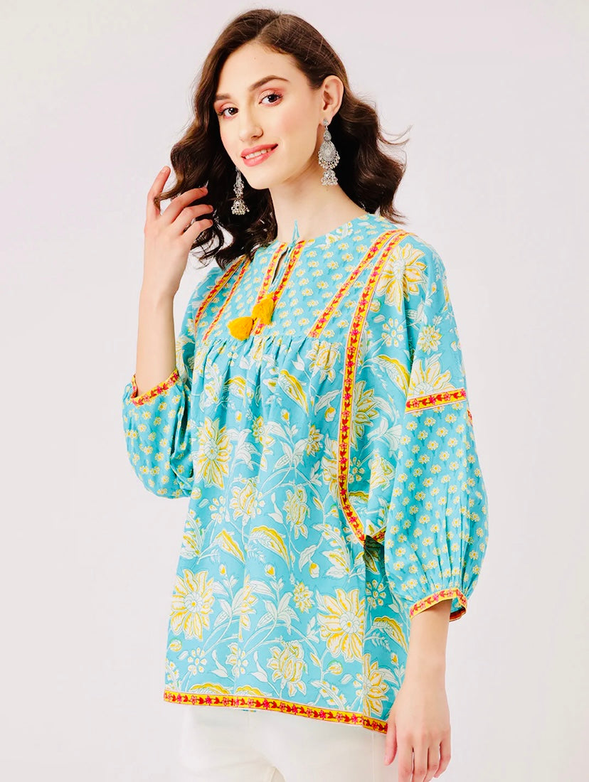 Turquoise Boho Printed
Top