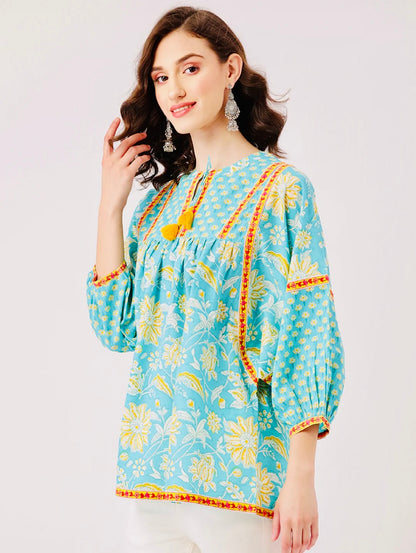 Turquoise Boho Printed
Top
