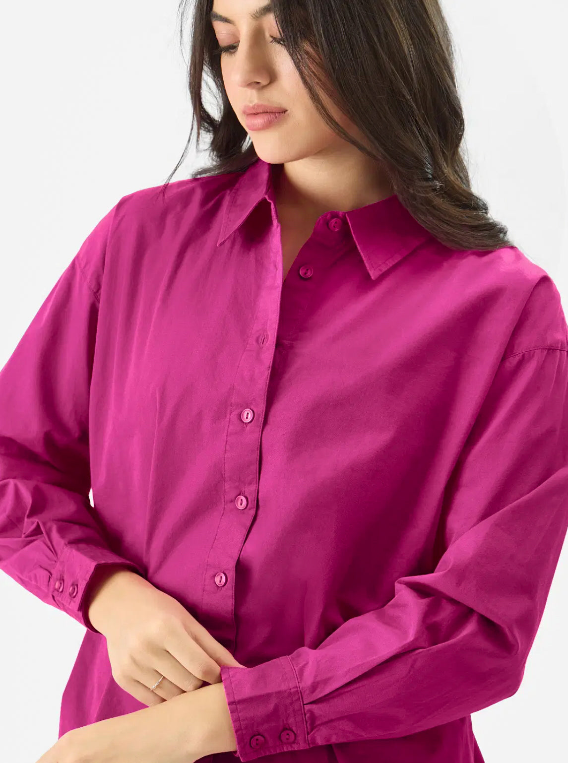 Solids: Hot Pink Women Boyfriend Shirts.