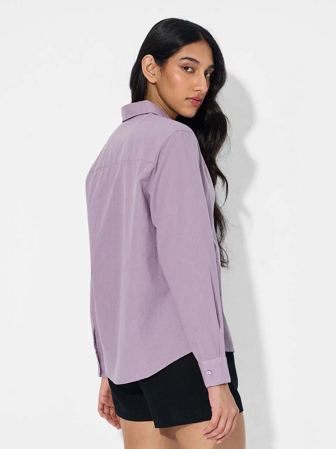 Cotton Linen: Deep Lavender Women Shirts