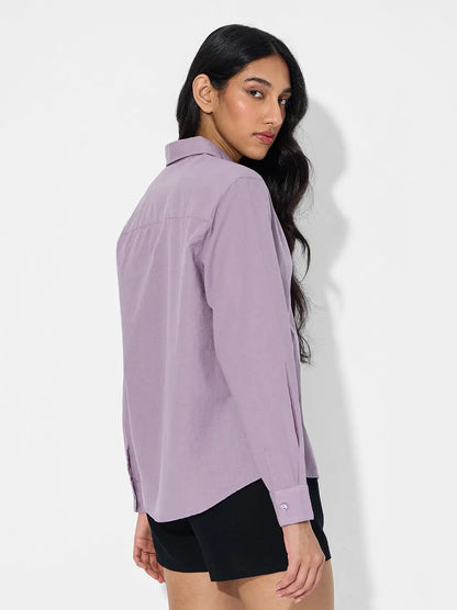 Cotton Linen: Deep Lavender Women Shirts