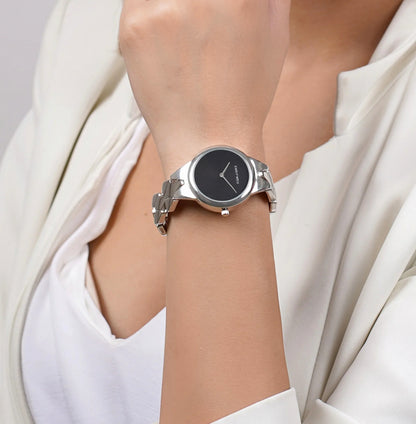 ATHENS BLACK DIAL SILVER METALLIC STRAP WATCH