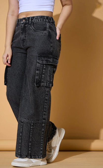 Girls Black Wash Hem Pin Tuck Straight Jeans