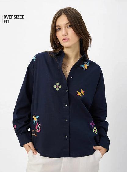Embroidered Shirt: Magnolia Women Boyfriend Shirts
