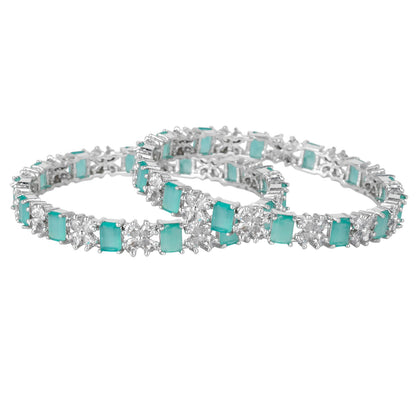 Estele Rhodium Plated Gleaming Mint Green American Diamond Bangles Available in 2:4, 2:6, & 2:8 Sizes|Dazzling Touch of Elegance for Women