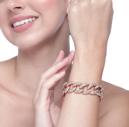Rose Gold Plated Exquisite CubanEstele Rose Gold Plated Exquisite Cuban Bracelet with Stunning White Crystals for Women Bracelet for Women