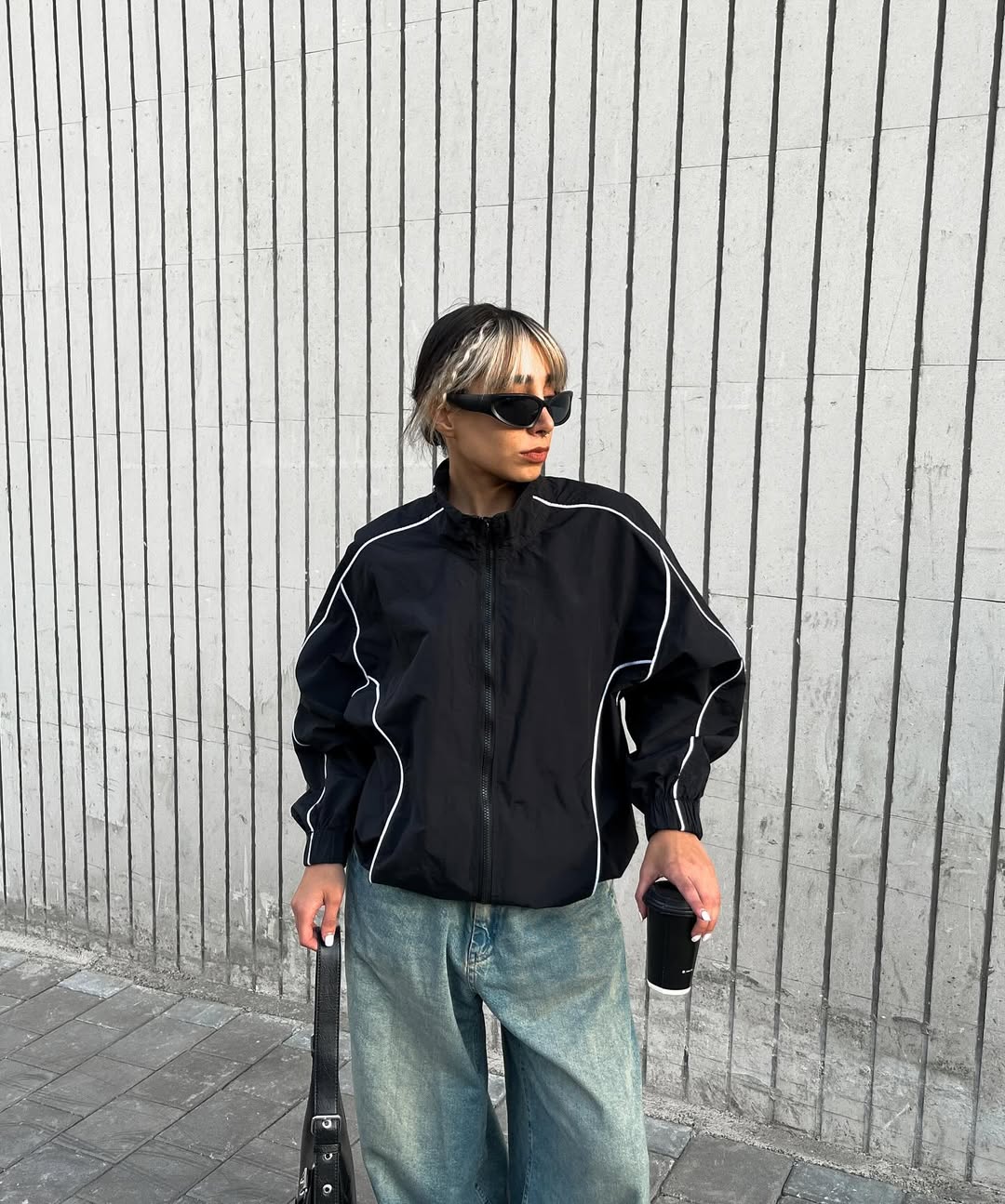 White& black track jacket for girls