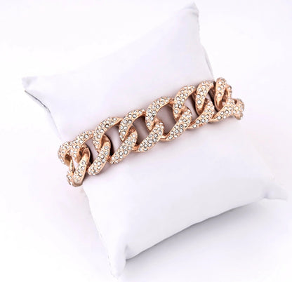 Rose Gold Plated Exquisite CubanEstele Rose Gold Plated Exquisite Cuban Bracelet with Stunning White Crystals for Women Bracelet for Women