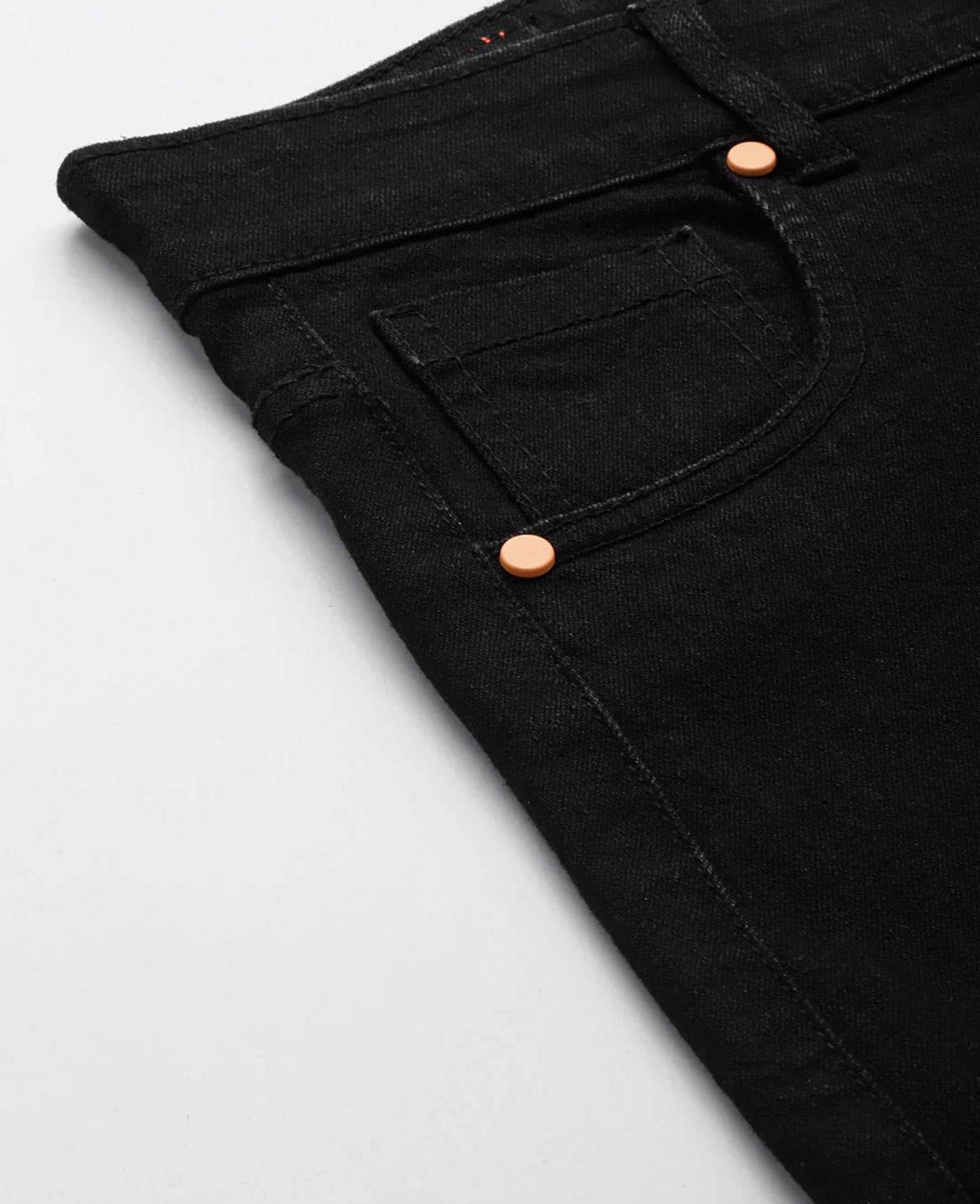 Women Black Side Button Placket Stretch Straight Jeans