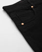 Women Black Side Button Placket Stretch Straight Jeans