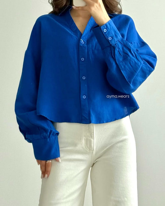 Minimalist Oversized Cropped Button-Up Shirt –