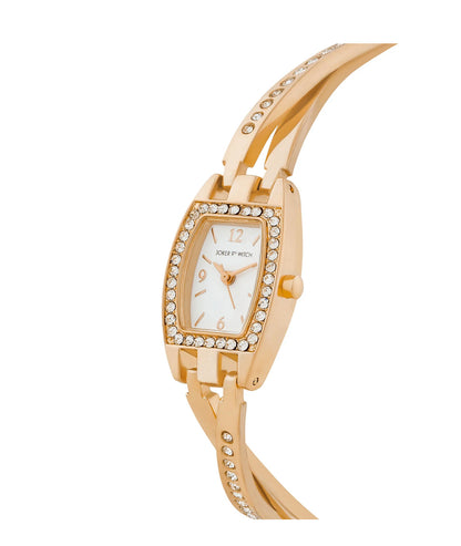 VICTORIA ELEGANCE ROSE GOLD WATCH WITH WHITE DIAL AND RHINESTONE-ACCENTED METALLIC BRACELET STRAP
