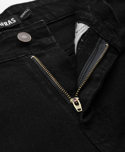 Women Black Side Button Placket Stretch Straight Jeans