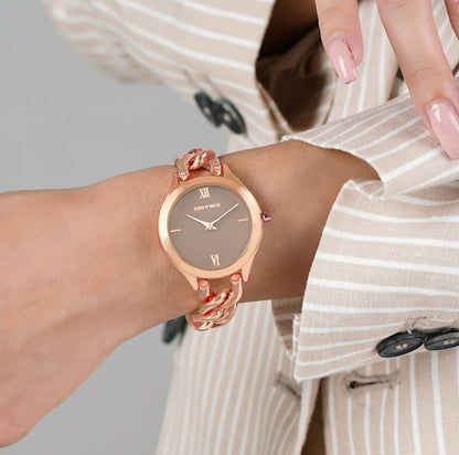 VEGAS TAUPE DIAL ROSE GOLD METALLIC WATCH